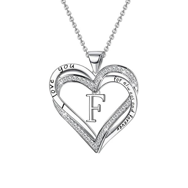 Collar de diamantes de doble corazón para mujer con 26 letras inglesas Collar de pareja Wmkox8yii fajkfhkj94