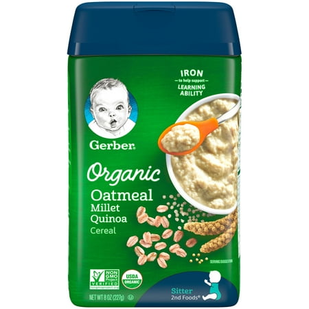 Gerber Organic Oatmeal Milet Quinoa Baby Cereal, 8 oz Canister (Pack of