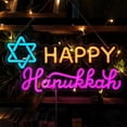 thumbnail image 4 of Letrero de neón Fadraney Happy Hanukkah con luces LED con forma de estrellas de David, 4 of 6