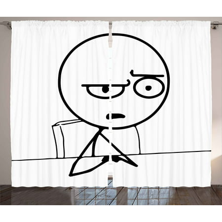 Humor Curtains 2 Panels Set, So What Guy Meme Face Best Avatar WTF Icon Hipster Mascot Snobby Sign Picture, Window Drapes for Living Room Bedroom, 108W X 63L Inches, Black and White, by