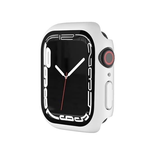 wonima44 Hard Matte Case for Apple Watch Series 7 8 9 41mm Tempered Glass Screen Protector Case, Full Coverage Shockproof Bumper Iwatch Cover (White, 41mm)