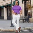 thumbnail image 4 of Men's Mock Neck Shirt Short Sleeve Slim Fit Basic Casual Solid Color Pullover Tee Purple Pink M, 4 of 6