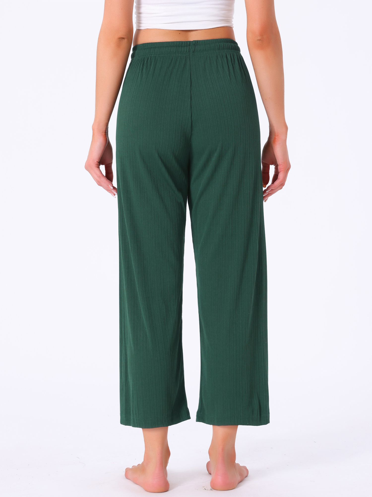 DARING DIVA Women's Wide Leg High Waist Ribbed Knit Loungewear S Dark Green