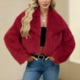 thumbnail image 6 of Delliss Women's Long Sleeve Trendy Winter Faux Fur Crop Jacket Lapel Comfy Warm Basic Coat Wine M, 6 of 9