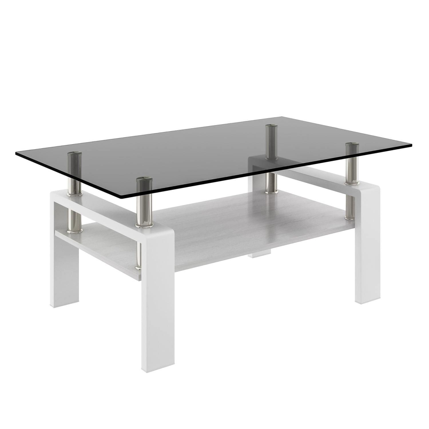 Rectangle Coffee Table, Modern Tempered Glass and MDF Living Room Table