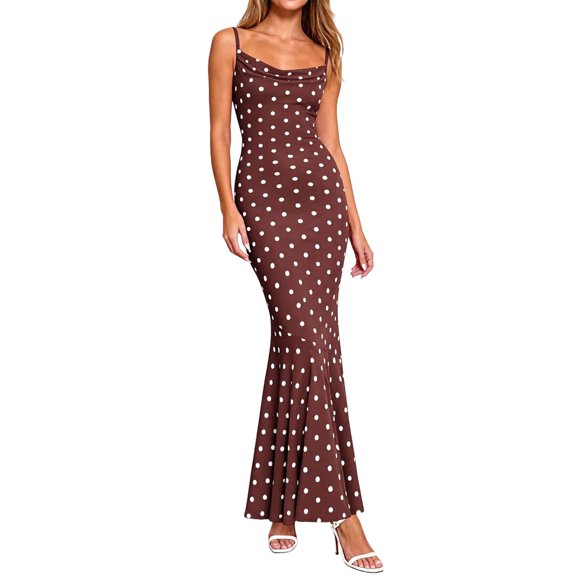 asdoklhq Spring Summer Dress Spring Dresses Womens Summer Fashion Casual Printed Bodycon Split Dress Maxi Dress Brown XL