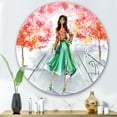 thumbnail image 2 of Designart 'Beautiful Woman Wearing Fashionable Clothes In Park' Traditional Circle Metal Wall Art 29x29 - Disc of 29, 2 of 5