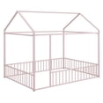thumbnail image 5 of Tcbosik House Shaped Floor Bed with Fence, Full Size Metal Bed Frame, No Box Spring Needed, Pink, 5 of 7