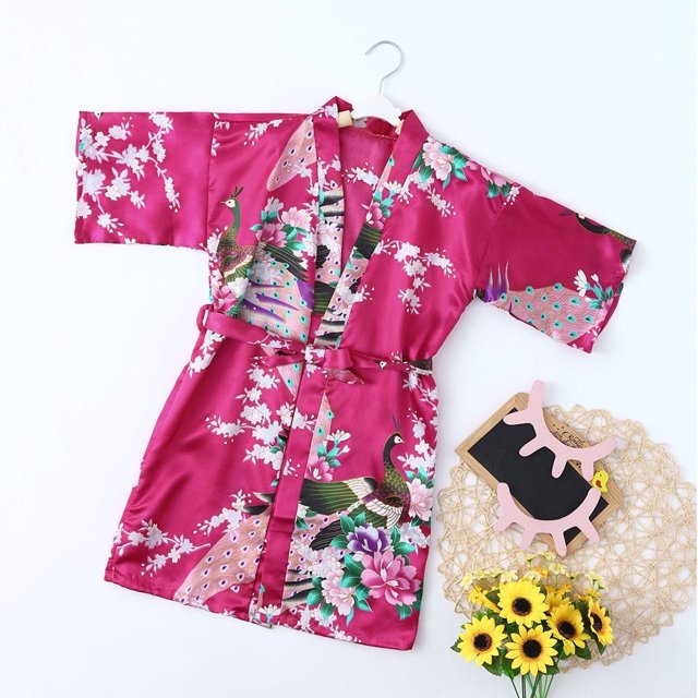 Kimono Herrnalise para niñas pequeñas con estampado de pavo real, bata de baño para spa, bodas, cumpleaños, ropa de dormir