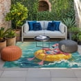 thumbnail image 2 of Funny Flamingo Swimming Ring Outdoor Rug for Patio/Deck/Porch, Non-Slip Large Area Rug 5 x 7 Ft, Abstract Art Ocean Indoor Outdoor Rugs Washable Area Rugs, Reversible Camping Rug Carpet Runner, 2 of 8