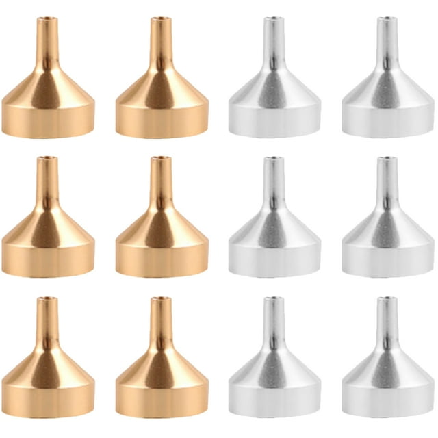 12 mini embudos de perfume, embudo pequeño para botellas, herramienta de recarga de perfume, embudo miniatura, embudo de metal.