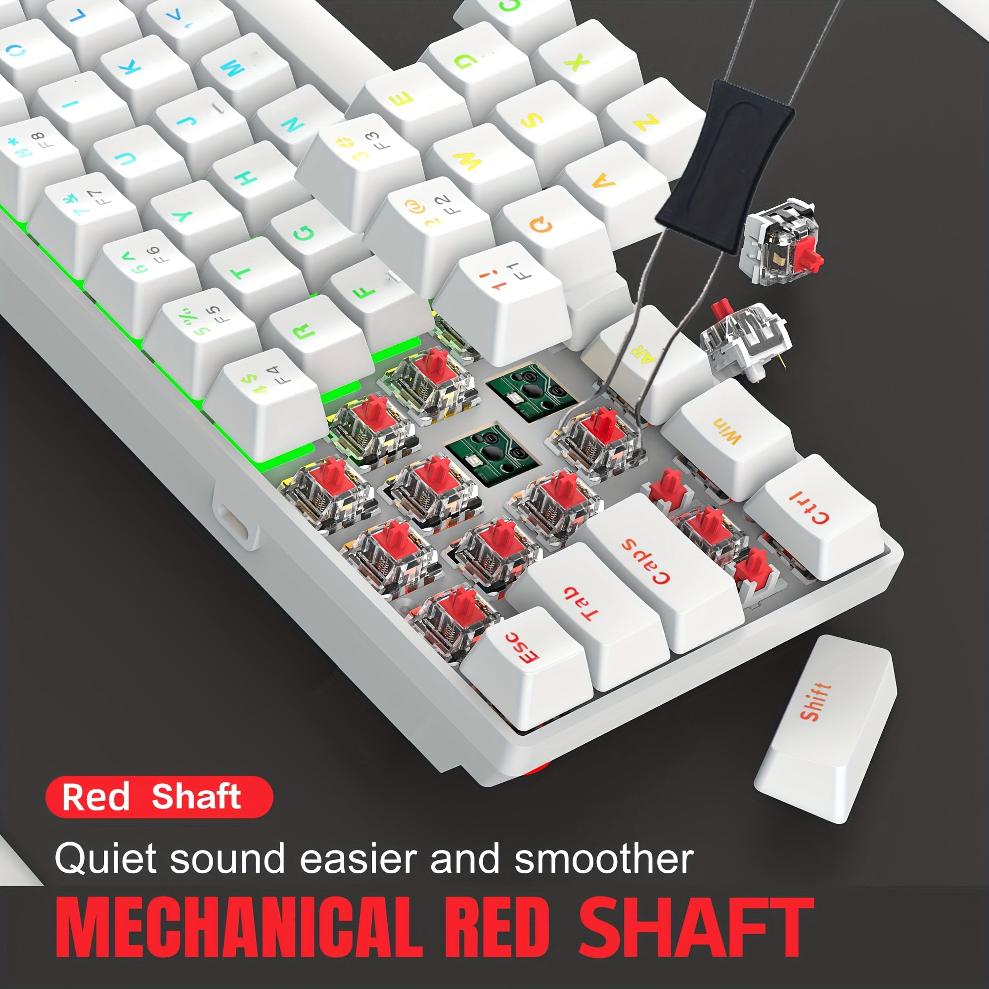 61 key wired mechanical keyboard with RGB backlight double shot keycaps compact portable design type c cable connection full key