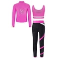 thumbnail image 2 of Sxiwei Kids Girls 3pcs Sports Set Dance Crop Tops and Yoga Tights Pants Long Sleeve Zipper Sweatshirt Hot Pink 10, 2 of 5