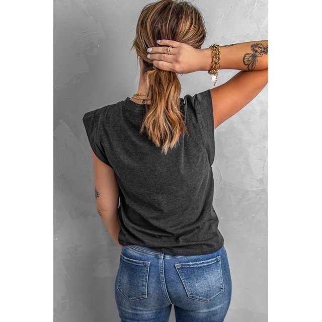ABPHQTO Camiseta de manga corta con estampado de letras grises para mujer