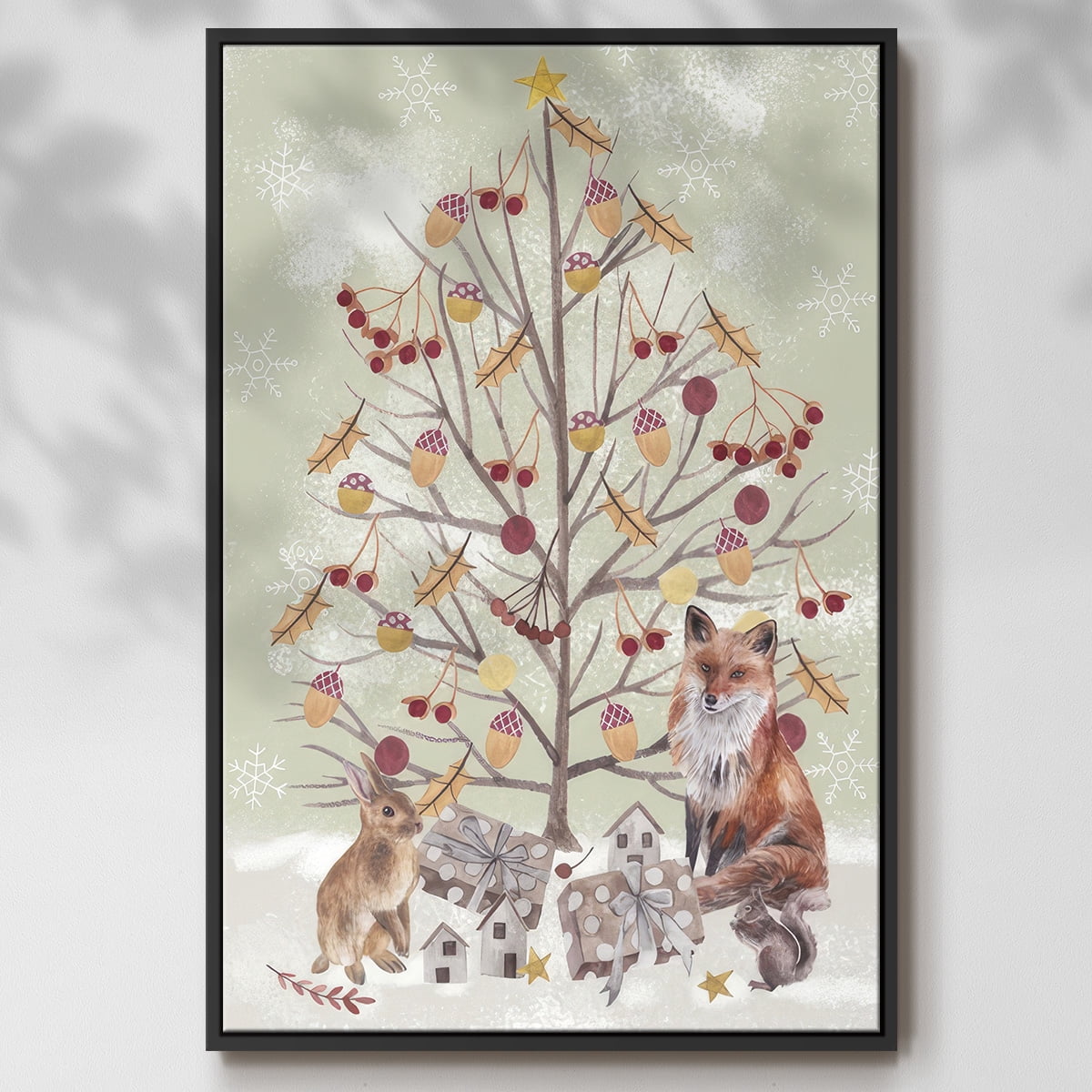 Christmas Time Collection B - Framed Gallery Wrapped Holiday Canvas - 17 x 25 - Black Frame