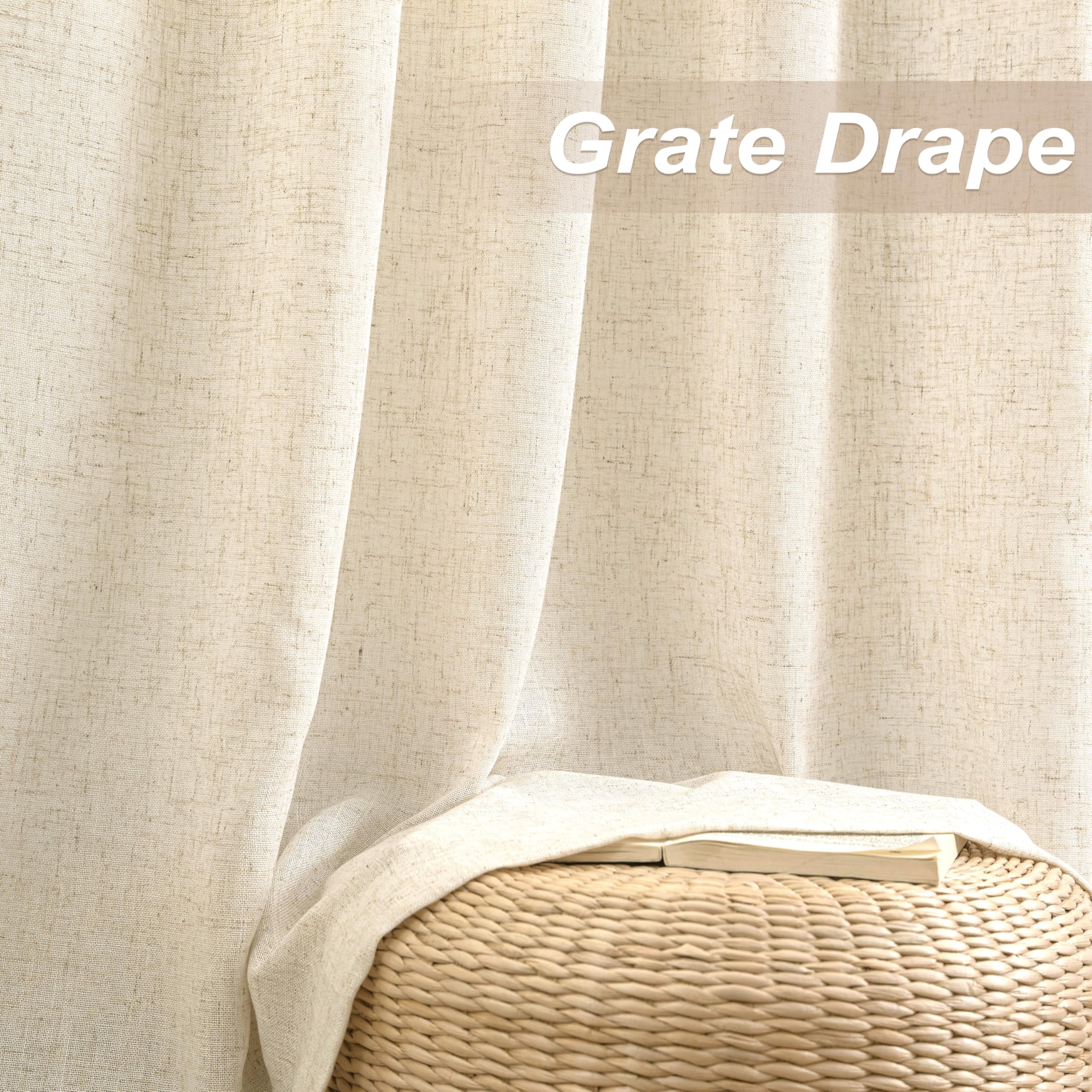 DriftAway Natural Linen Curtains 84 Inches Long 3 Pound Thick Semi Sheer 2 Panels Farmhouse Real Flax 3 Inch Rod Pocket Back Tab Boho Rustic Light Filtering Window Drapes for Bedroom Privacy Assured