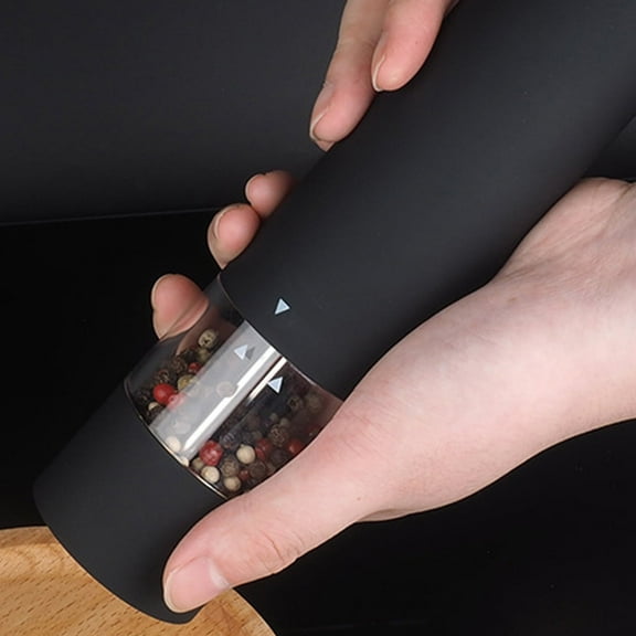 Electric Salt and Pepper Grinder Set, Stainless Steel Automatic Refillable Battery Operated Salt and Pepper Mills with Light, One Handed Push Button Peppercorn Grinders and Sea Salt Spice Mills