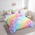 thumbnail image 3 of Homewish Bow Initial Letter J 7-Piece Twin Bedding Sets,Kawaii Stars Loves Print Bedding Comforter Set,Rainbow Stripes Sheet Sets For Princess,Breathable Bedroom Decoration Reversible, 3 of 8