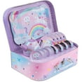 thumbnail image 3 of Jewelkeeper 15 Piece Kids Pretend Toy Tin Tea Set & Carrying Case - Cotton Candy Unicorn Design, 3 of 7