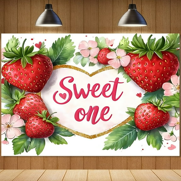 Cheerful Sweet One Strawberry Themed Backdrop Fruit Strawberry Photography Background Sweet One First Birthday Party Supplies Newborn Birthday Party Decoration Cake Table Decorations Banner