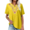 thumbnail image 3 of Mittory Womens Cotton Linen Short Sleeve Shirts Summer Mexican Embroidered Tops Cut V Neck Peasant Tunic Dressy Blouse, 3 of 5