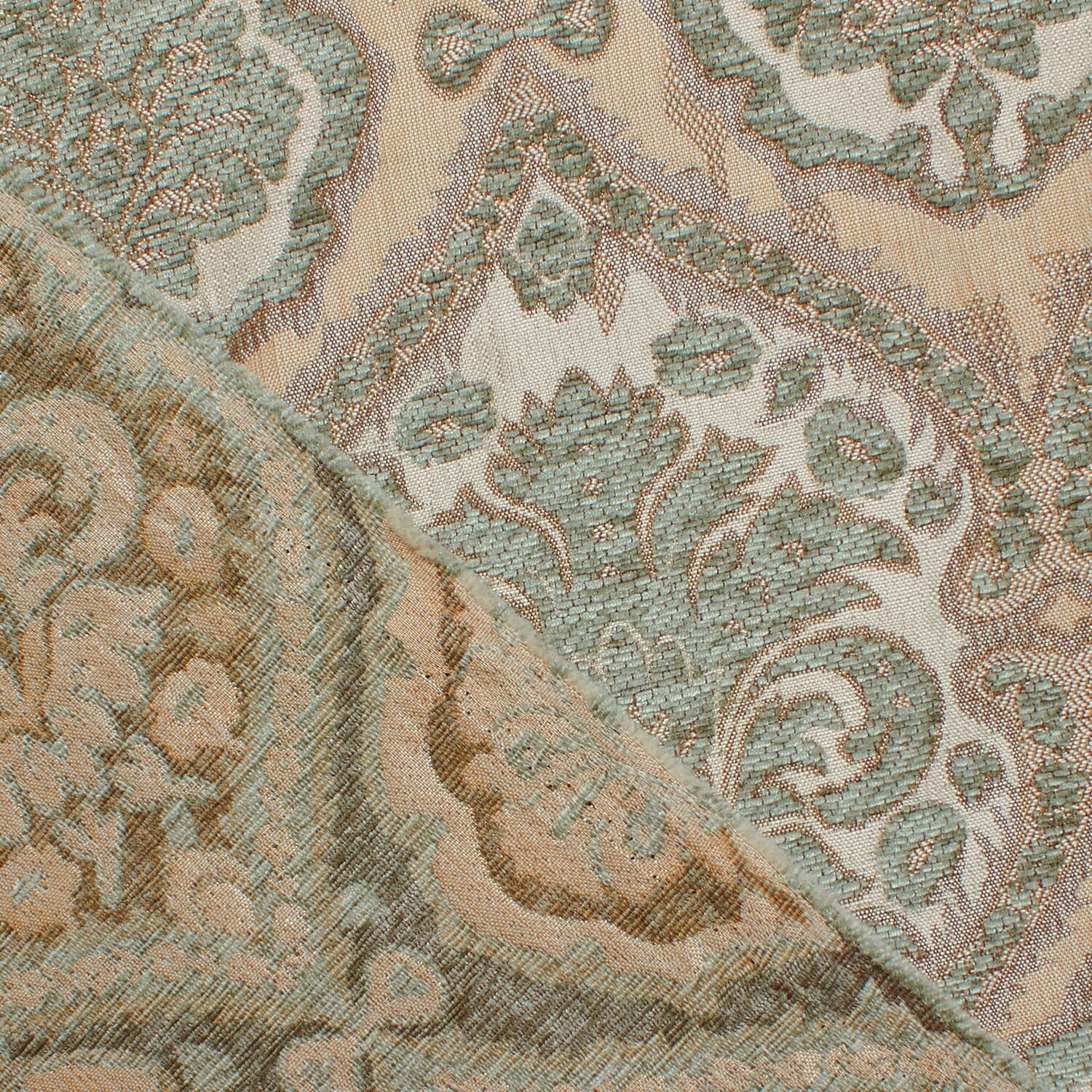 Baroque Floral Two Tone Chenille 57" Heavyweight Upholstery Jacquard Polyester Fabric By The Yard (Beige / Sage, 1 Yard)