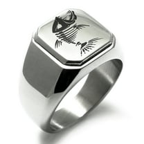 Stainless Steel Vicious Hellfish Engraved Square Flat Top Biker Style Polished Ring
