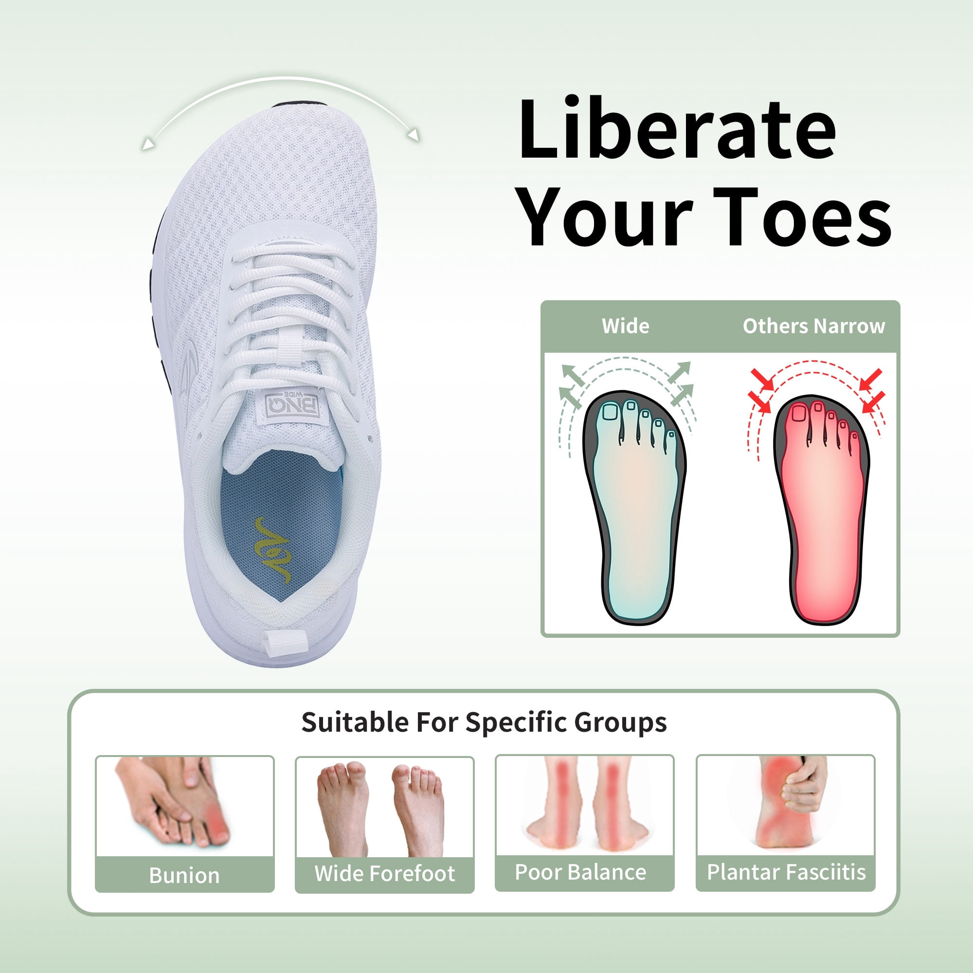 AOV GREEN LEAF Wide Toe Box Shoes Women Arch Support Walking Shoes Athletic Tennis Wide Width Sneakers for Plantar Fasciitis US 6-11