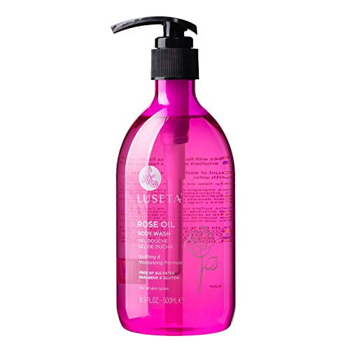 Luseta Gel Douche à l'Huile de Rose pour Peau Sèche Femmes 16.9Oz Gel Douche Hydratant Sans Sulfate Ni Parabène pour Femmes/hommes