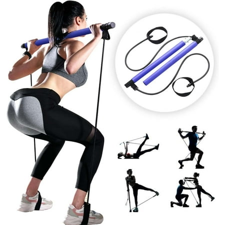 ASA Portable Pilates Bar Stick Fitness Exercise Bar Yoga Stick Resistance Band Workout Resistance Bands Loop Set Fitness (Blue)