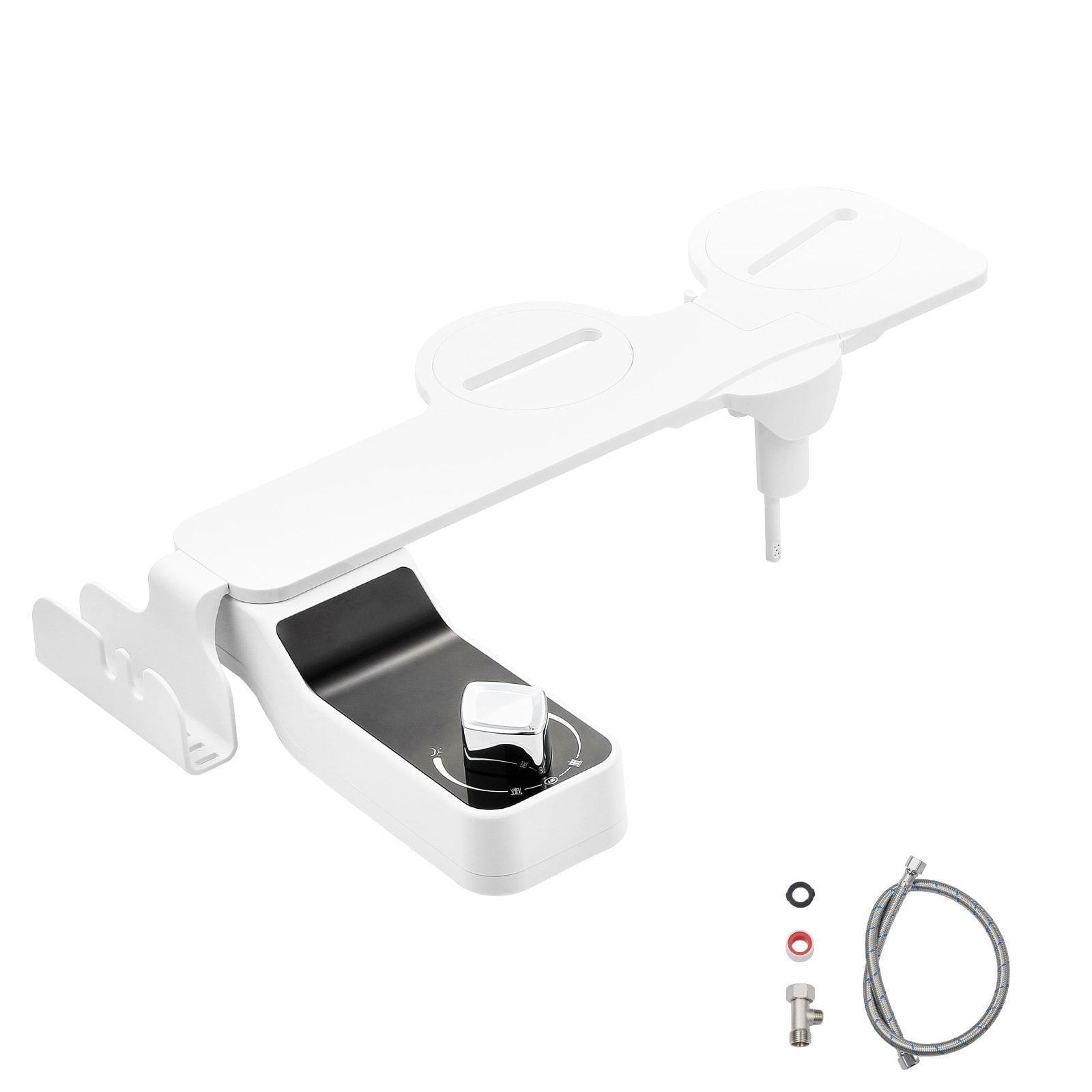 Bidet Attachment for Toilet, Dual Nozzle with Feminine and Rear Wash, Retractable Nozzle with Splash Guard, Adjustable Water Pressure, Easy 0.3-Inch Slim Installation