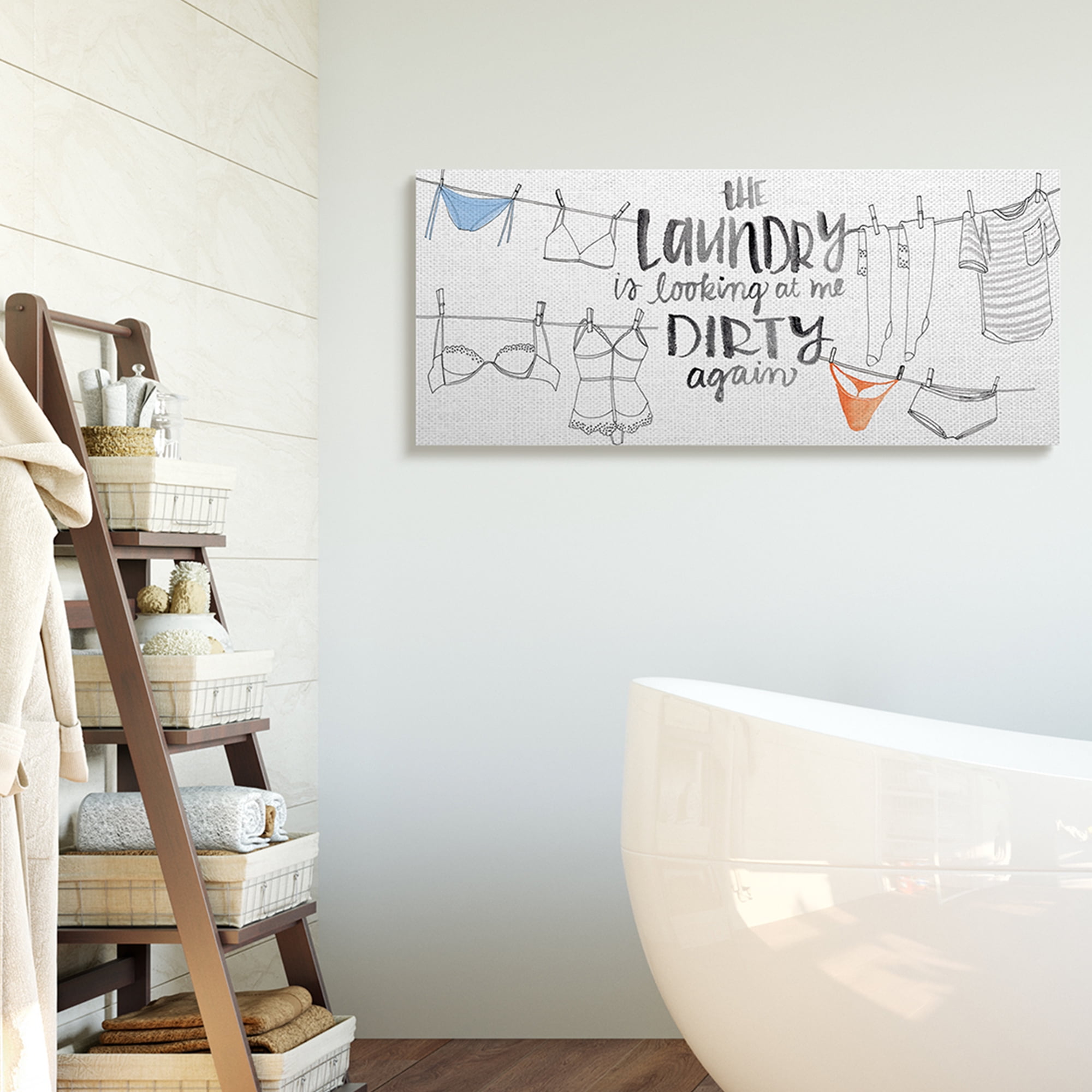 Stupell Industries Laundry Looking at Me Dirty Phrase Vintage Clothesline Humor Typography Painting Gallery Wrapped Canvas Art Print Wall Art, 17 x 40
