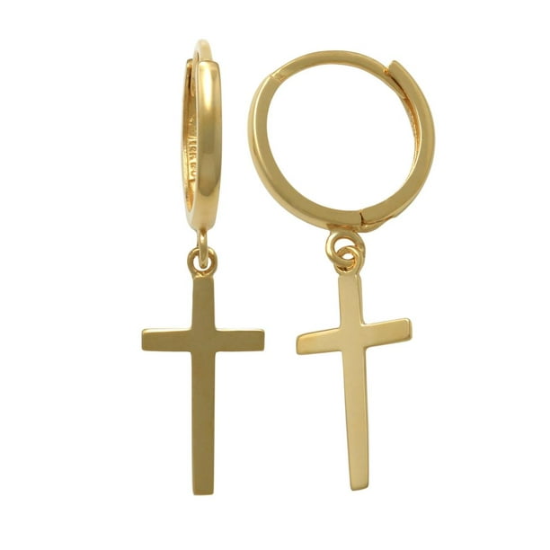 Anygolds 14K Real Solid Gold Cross Huggie Hoop Earrings Dainty Minimalist  Gold Cross Charm Pendant Dangle Drop Huggie Hoop Earring Religious Jewelry  - 