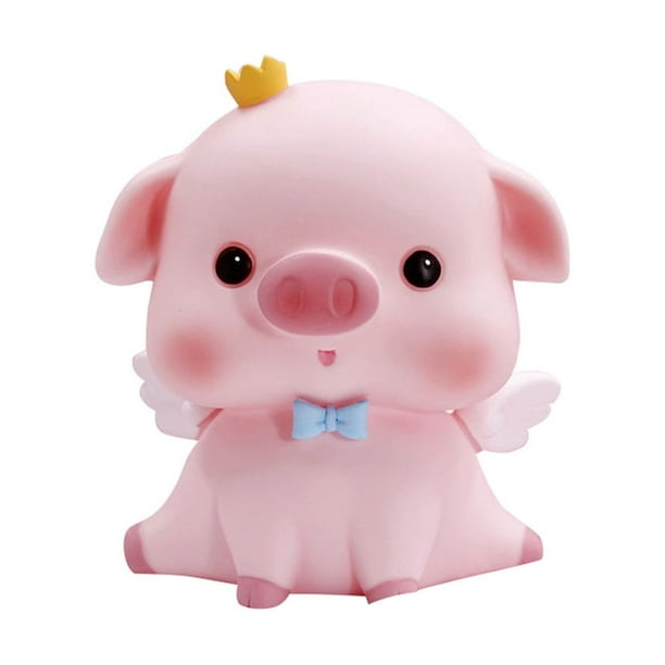 1 preciosa alcancía rosa de resina, forma de cerdito, para ahorrar dinero, decoración de escritorio (talla L, estilo A)
