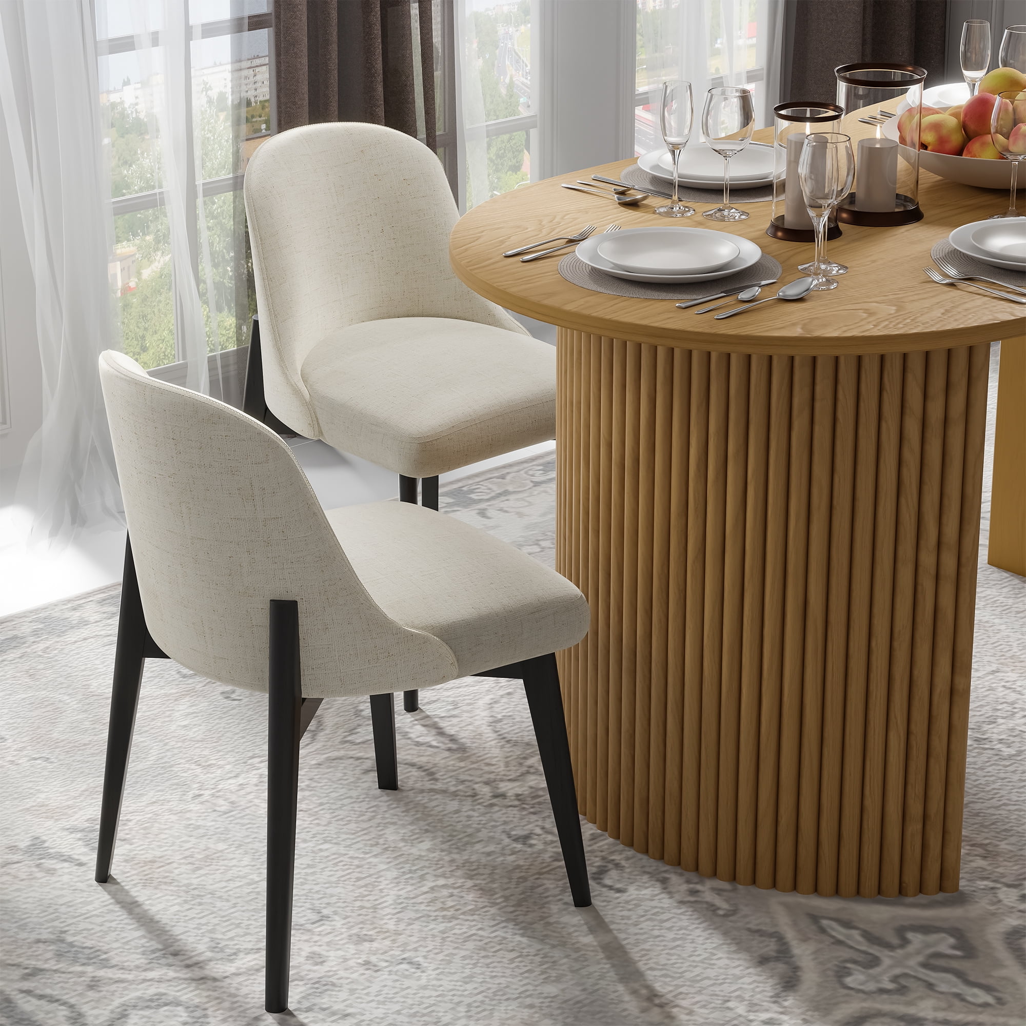 Upholstered Wood Side Chairs Dining Chairs Modern Living Room Kitchen Chairs, Black (Set of 2)