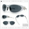 thumbnail image 2 of Y2K Oval Wrap Around Plastic Fancy Metal Arm Sunglasses White - Black, 2 of 8