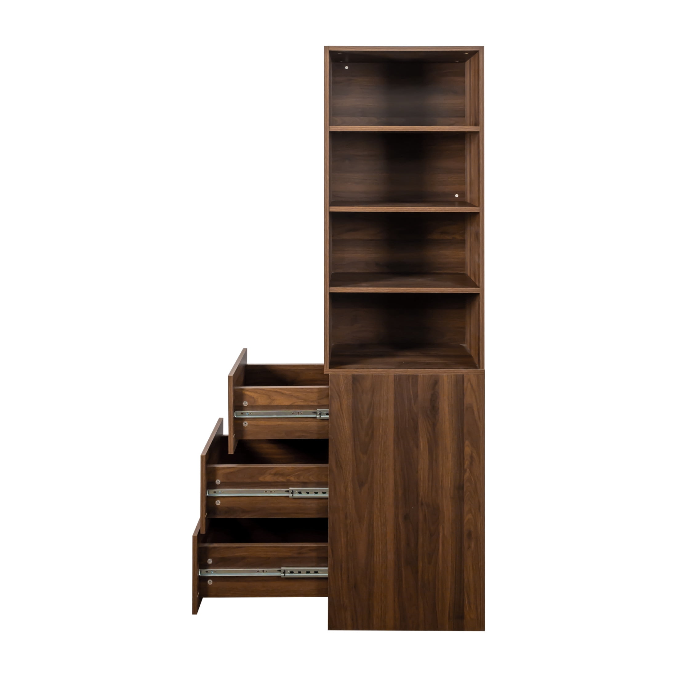 Noble House 70.87" Bookshelf Cabinet, with Shelves and Drawers, Modern Storage for Living Room or Home Office, Walnut