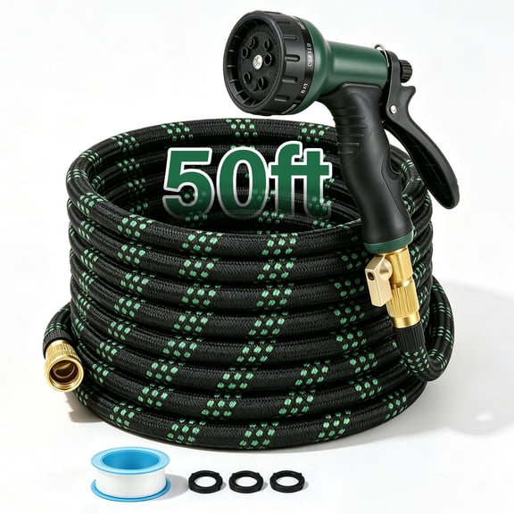 Kovryx 50ft Garden Hose, Anti-Kink, 10-Pattern Nozzle, Lightweight for Gardening, Car Wash, Pet Care