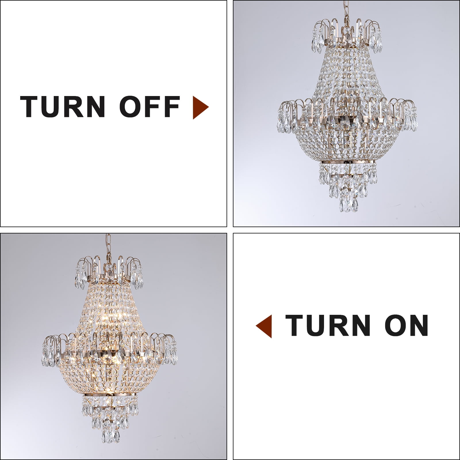 Crystal Chandelier 16.9'' 10-Light Pendant Light in French Gold Finish, Traditional Hanging Light Fixture with K9 Crystals and Adjustable Chain for Dining Room FoyerHigh Ceilings