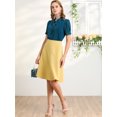 thumbnail image 3 of INSPIRE CHIC Women's Tie Neck Short Sleeve Shirt Puff Sleeve Button Front Lace Inset Stand Collar Blouse, 3 of 6