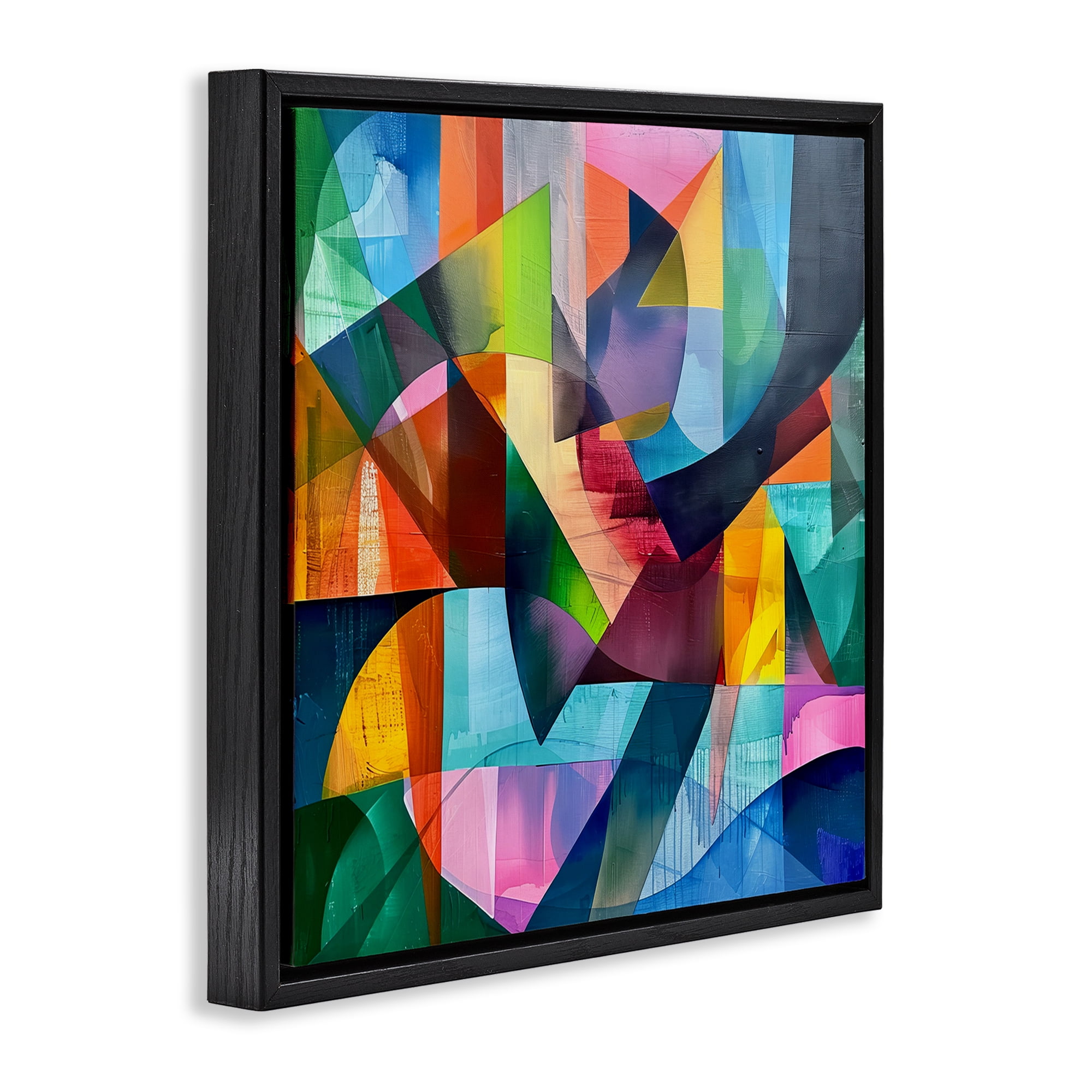 Stupell Industries Layered Luminous Shapes Abstract Painting Black Floater Framed Canvas Art Print Wall Art, 18 x 18