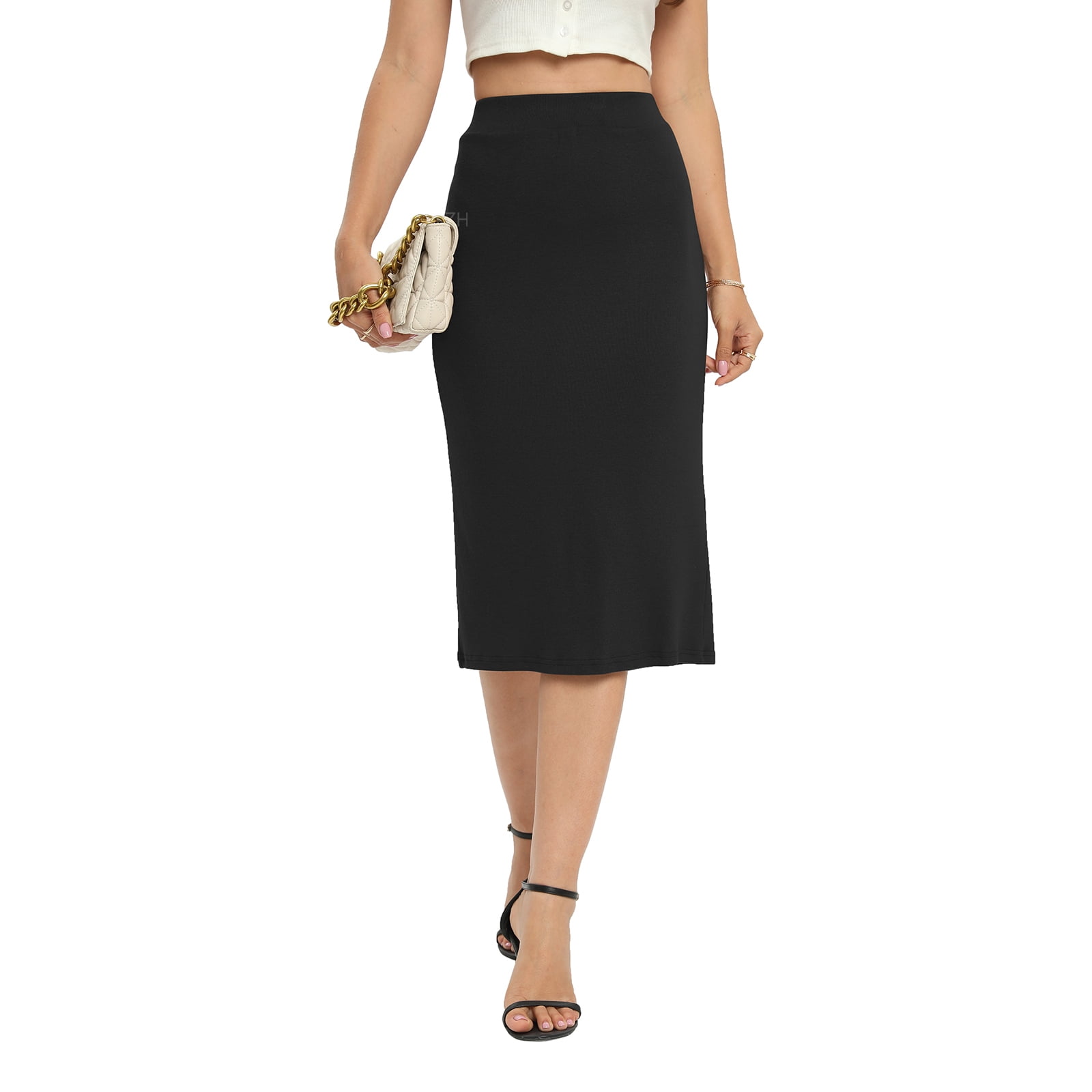 Women's High Waist Bodycon Skirts Solid Knit Midi Skirt Slim Fit Office  Pencil Skirt Stretchy Mid Length Business Skirts, S-2XL - Walmart.com