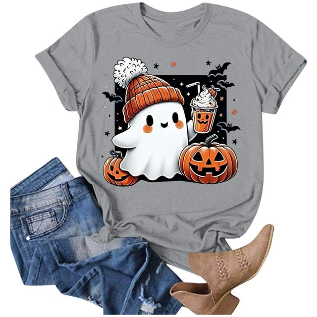 T-shirt Graphique d'Halloween pour Femme, Manches Courtes, Décontracté, Confortable, Mélangé, Tenue Quotidienne, Haut Stylé