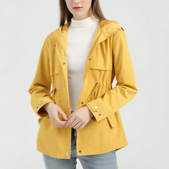 ‌FDGIU Women's Lightweight Windbreaker Jacket 2025 Fall - Zip Up Hooded Outdoor Coat, Casual Long Sleeve Outerwear
