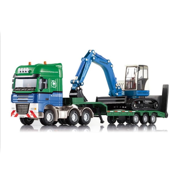 Flatbed Trailer Loaded Truck Excavator Digger Loader Forklift 1/50 Model Toys for Fun