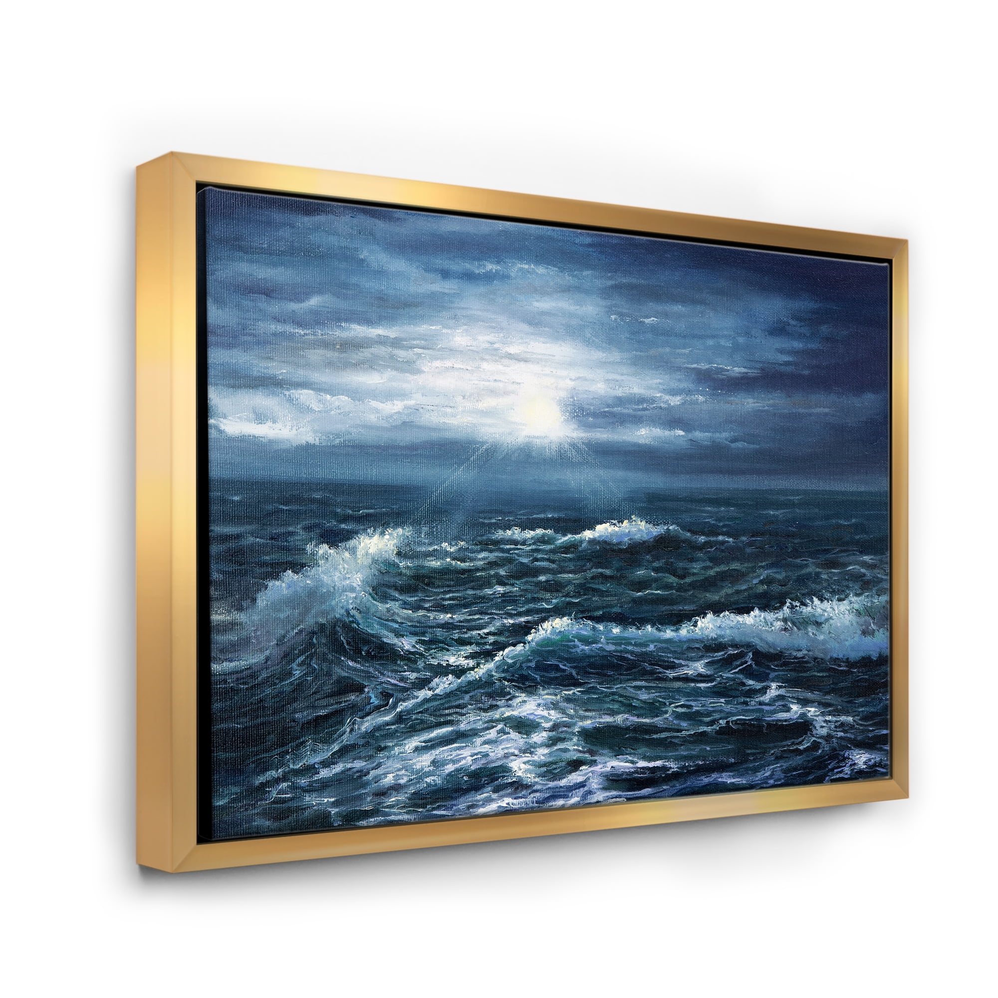 Designart 'Morning Glow Through The Ocean Waves' Nautical & Coastal Framed Canvas Wall Art Print
