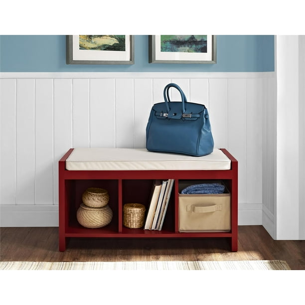 Ameriwood Home Penelope Entryway Storage Bench with Cushion, Red
