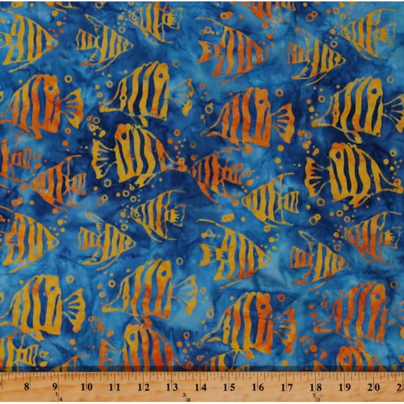 Cotton Batik Fish Ocean Animals Land and Sea Blue Cotton Fabric Print by the Yard (9060Q-2-Blue)