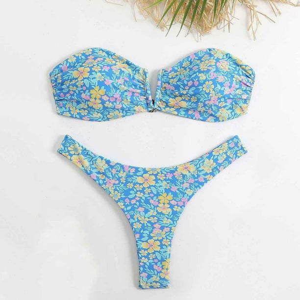 Trajes de baño Amzcrzy Tankini para mujer, trajes de baño, trajes de baño, bikini, moda, cómodo bikini estampado, traje de baño de color liso para mujer, conjuntos de bikinis, azul, M