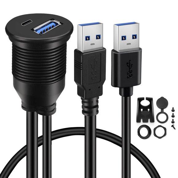 Batige Cable Usb 3.0 A Tipo C 3.0 Para Montaje En Coche, Cable De Extensión Macho A Hembra De Doble Puerto, Resistente Al Agua, Para Panel De Salpicadero De Coche, Camión, Barco, Motocicleta, 3 Pies